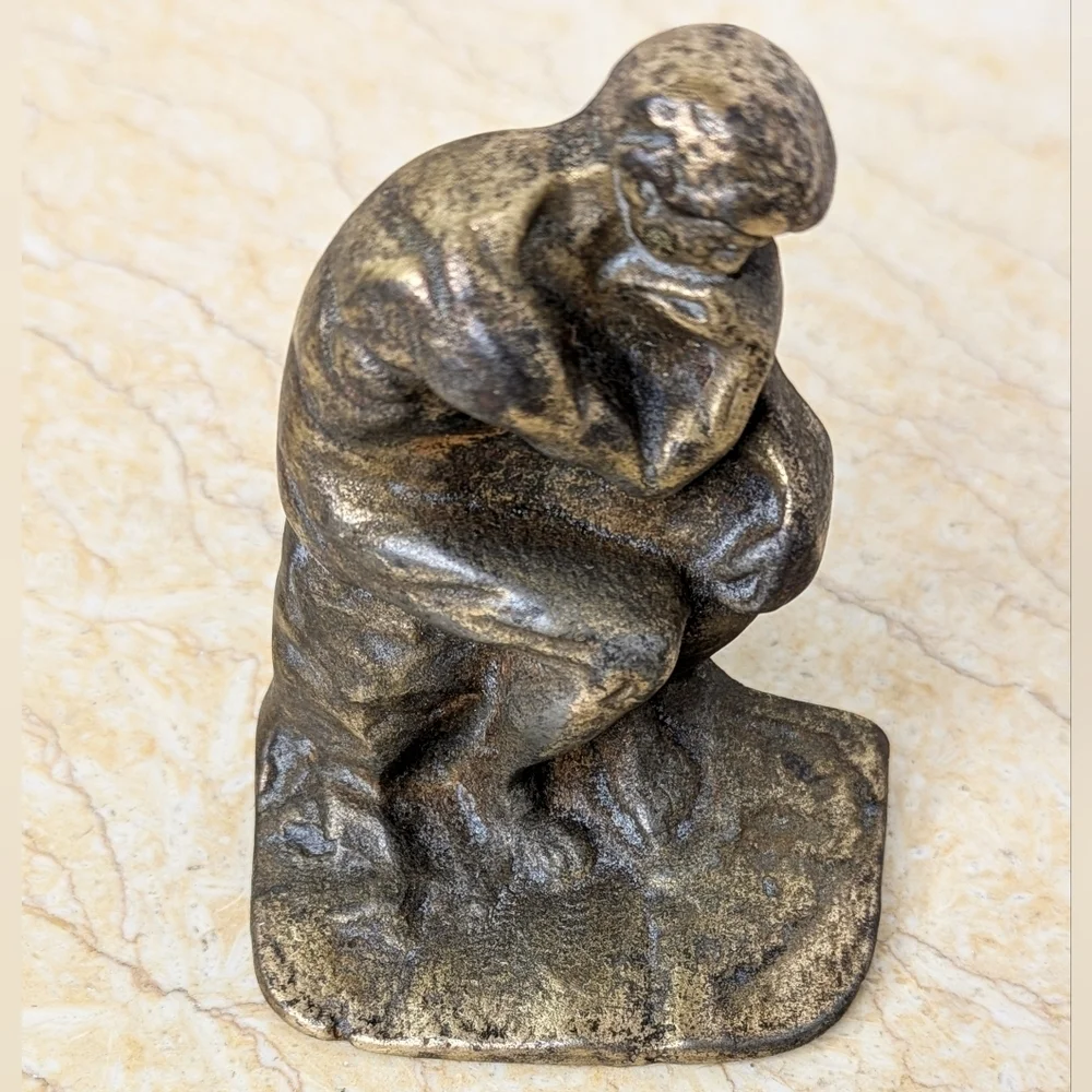 Vintage Brass The Thinker By Rodin Metal Sculpture Bookends Art Deco Old World